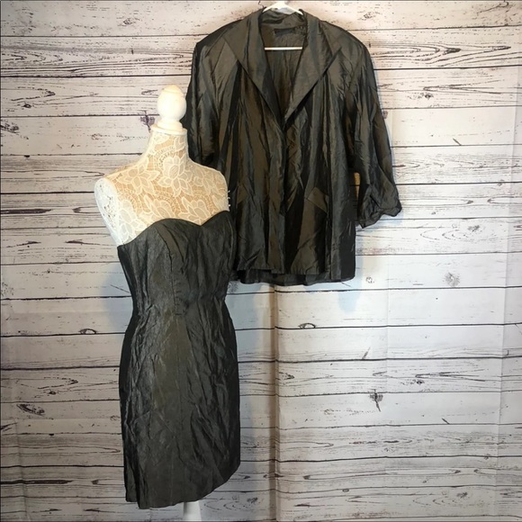 Vintage Jolie Madame strapless dress and matching coat size 12 - Picture 2 of 12